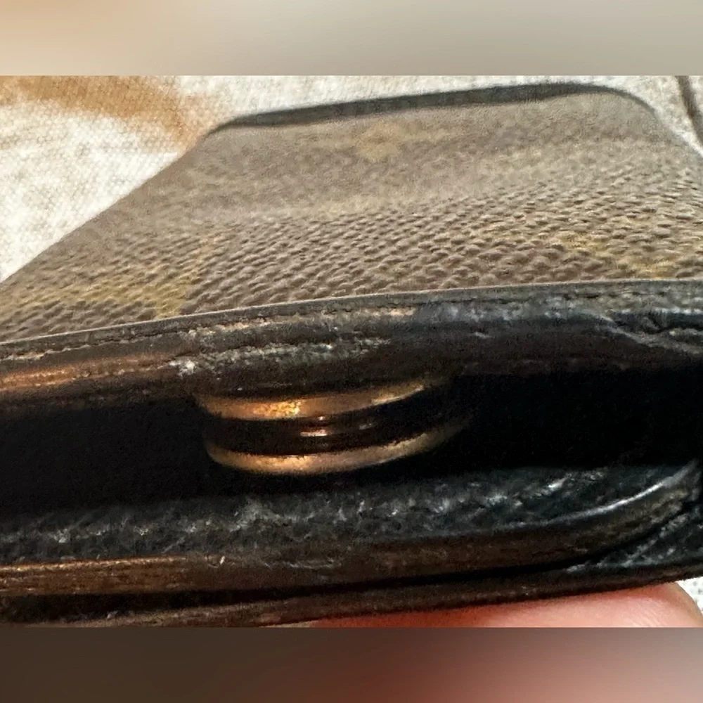 RARE Louis Vuitton Monogram Key Holder Wallet with Black Leather Trim